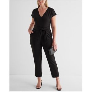 Express - V-Neck Tie Waist Straight Leg Jumpsuit.